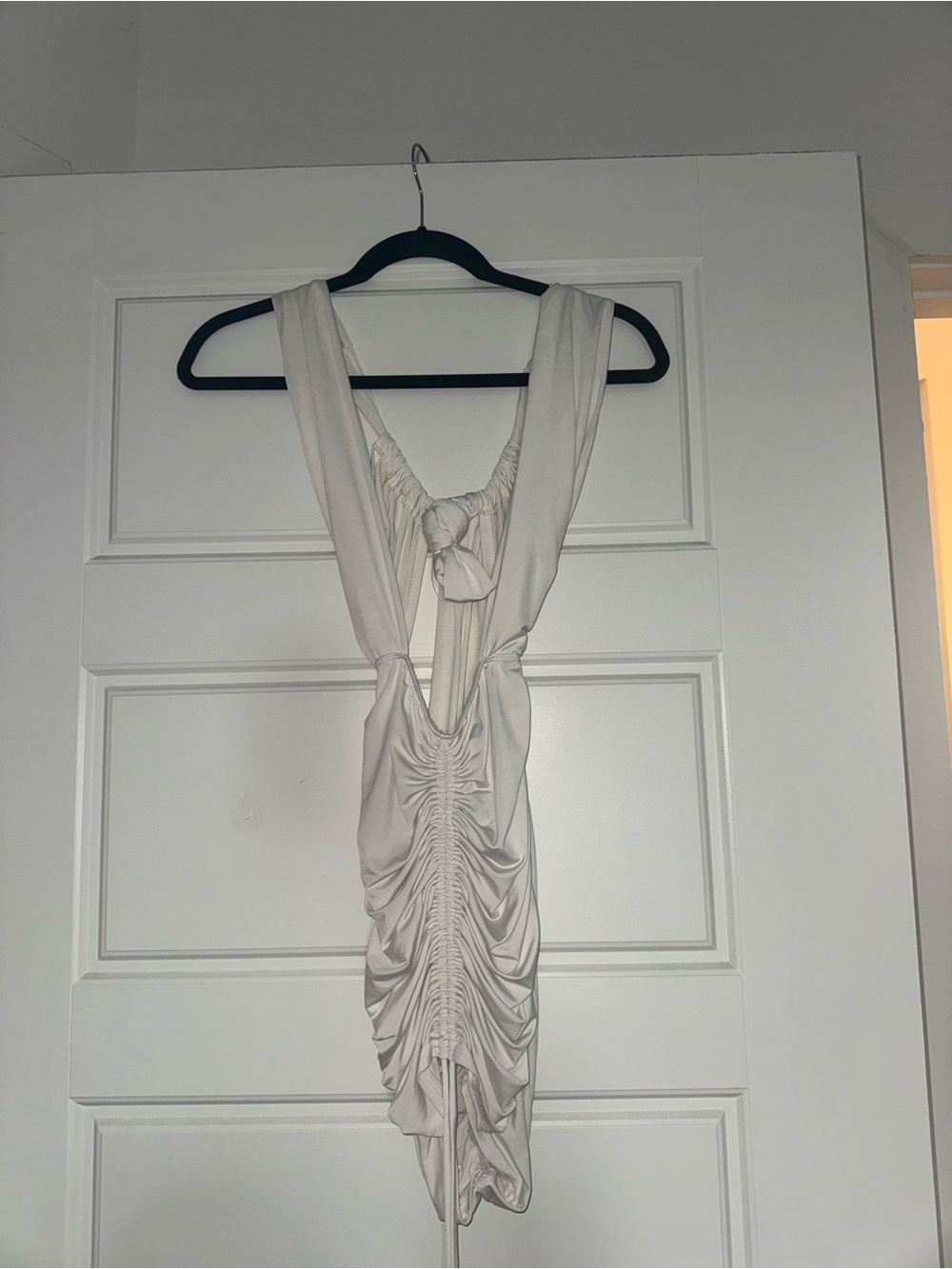 White Ruched Tie-Back Women's Dress